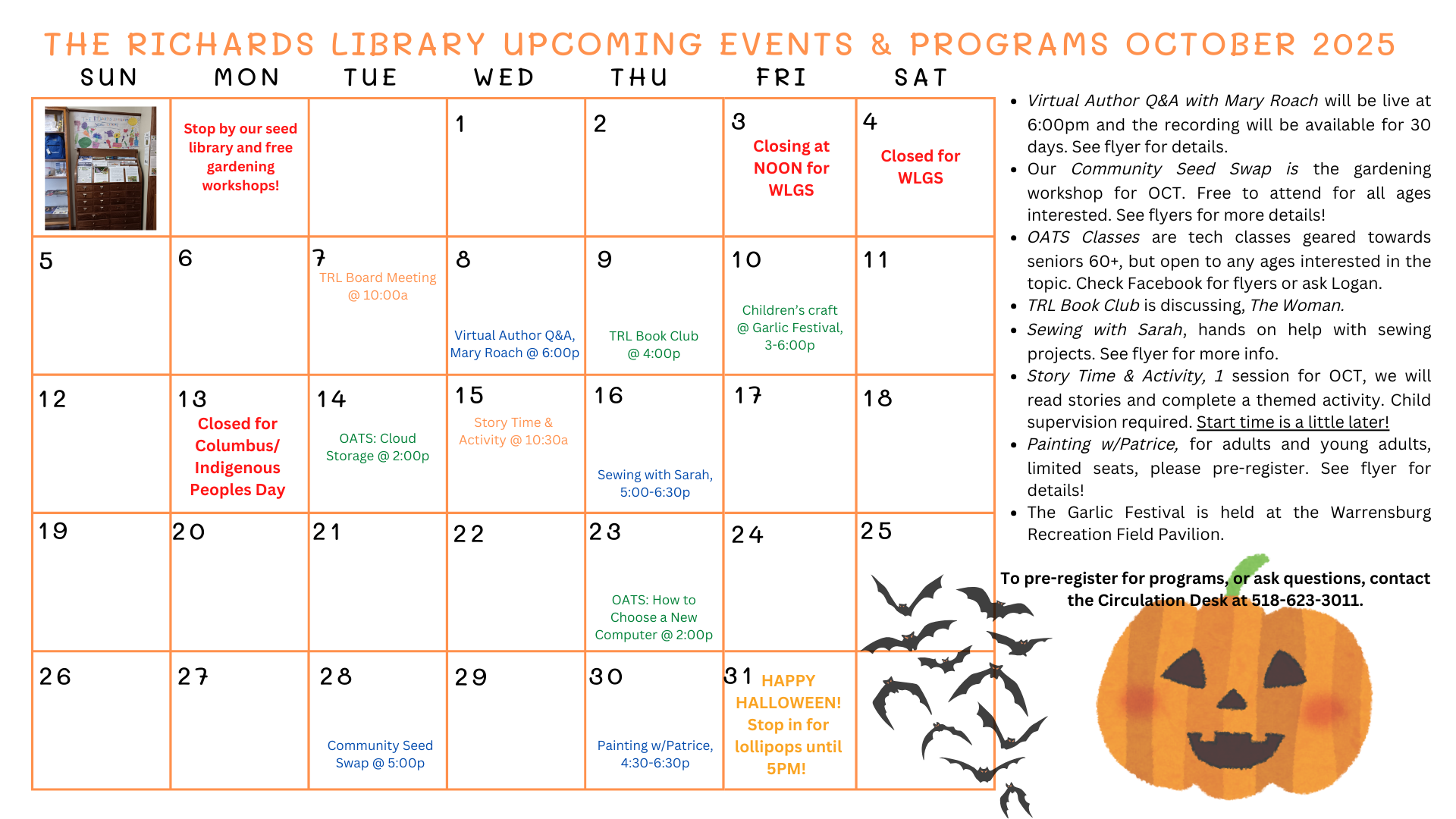 Richards Library October Calendar